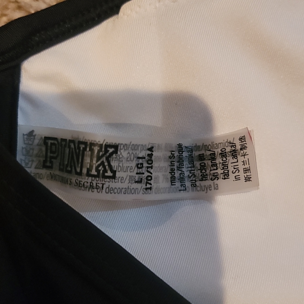 PINK Victoria's Secret Black and White Striped Bikini Top - Picture 3 of 4